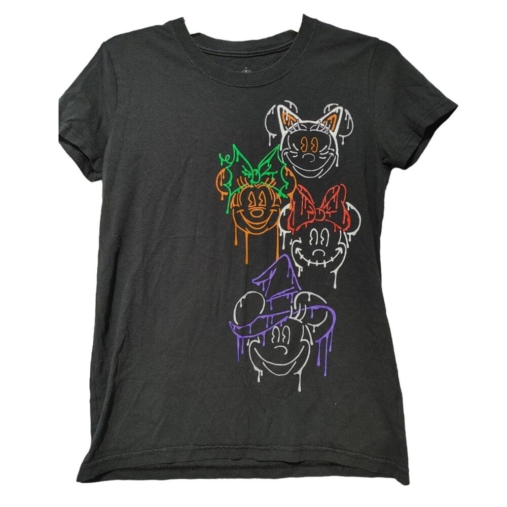 Disney Mickey Mouse Drip Halloween Short Sleeve Crewneck T-Shirt Black Womens XS